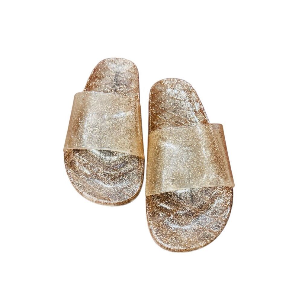 Just Be Glitter Jelly Slide Sandals Women’s Size 10 Gold Clear Pool Beach Slides
